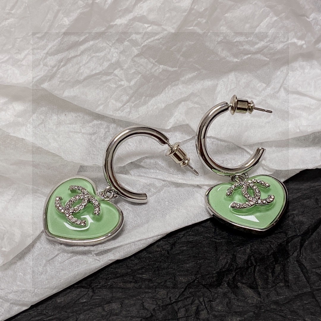 Chanel Crystal Heart Double-C Studs