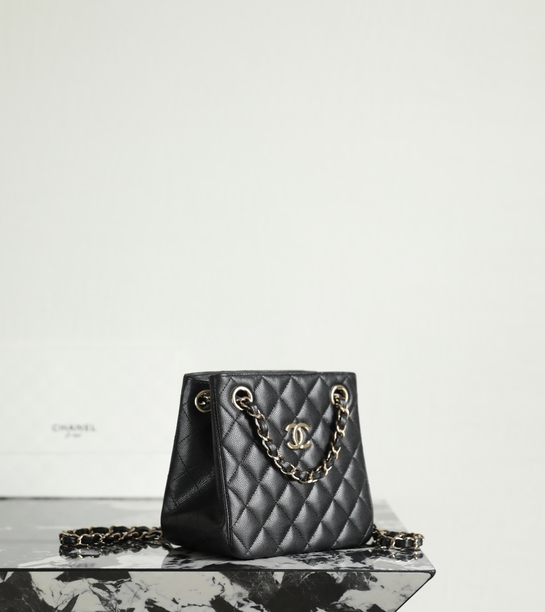 Chanel Mini Double Chain Tote Bucket Bag