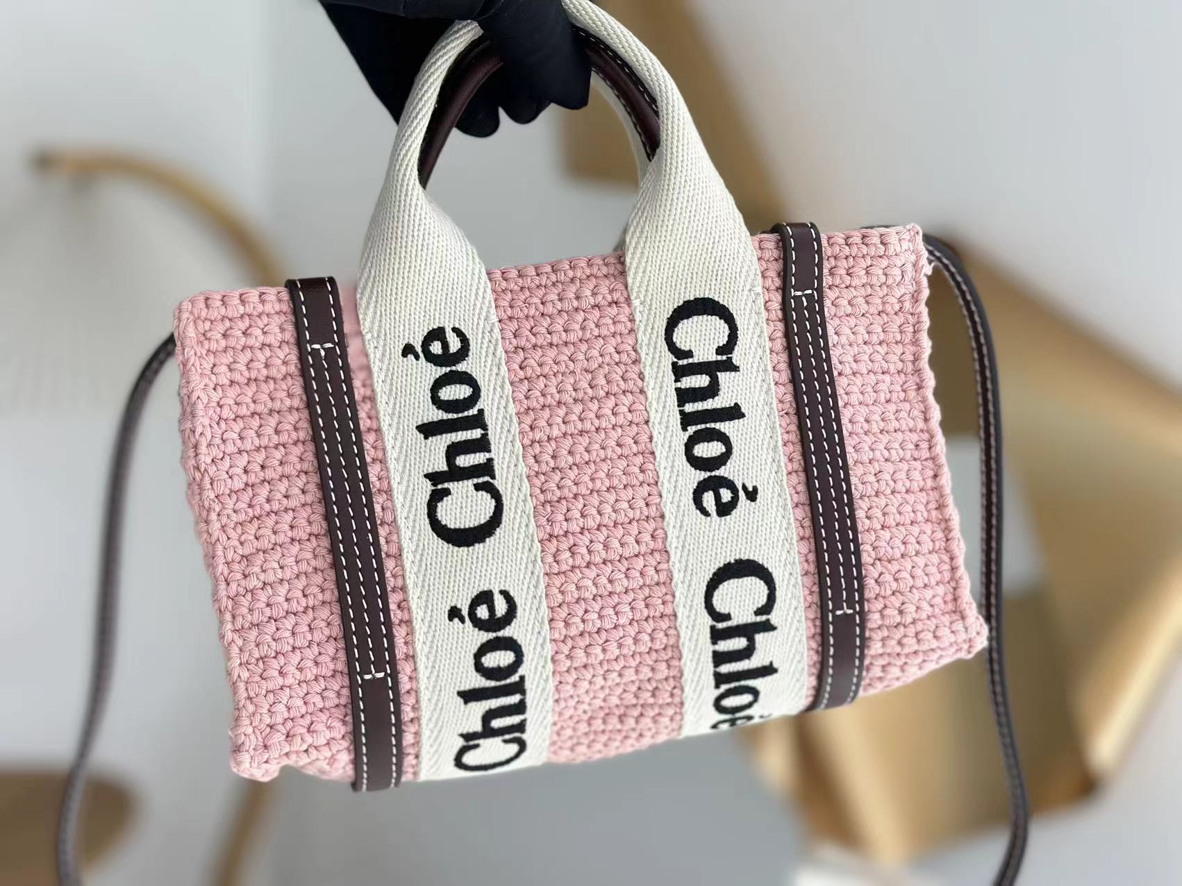 Chloé Mini Woody Tote Bag in Crochet