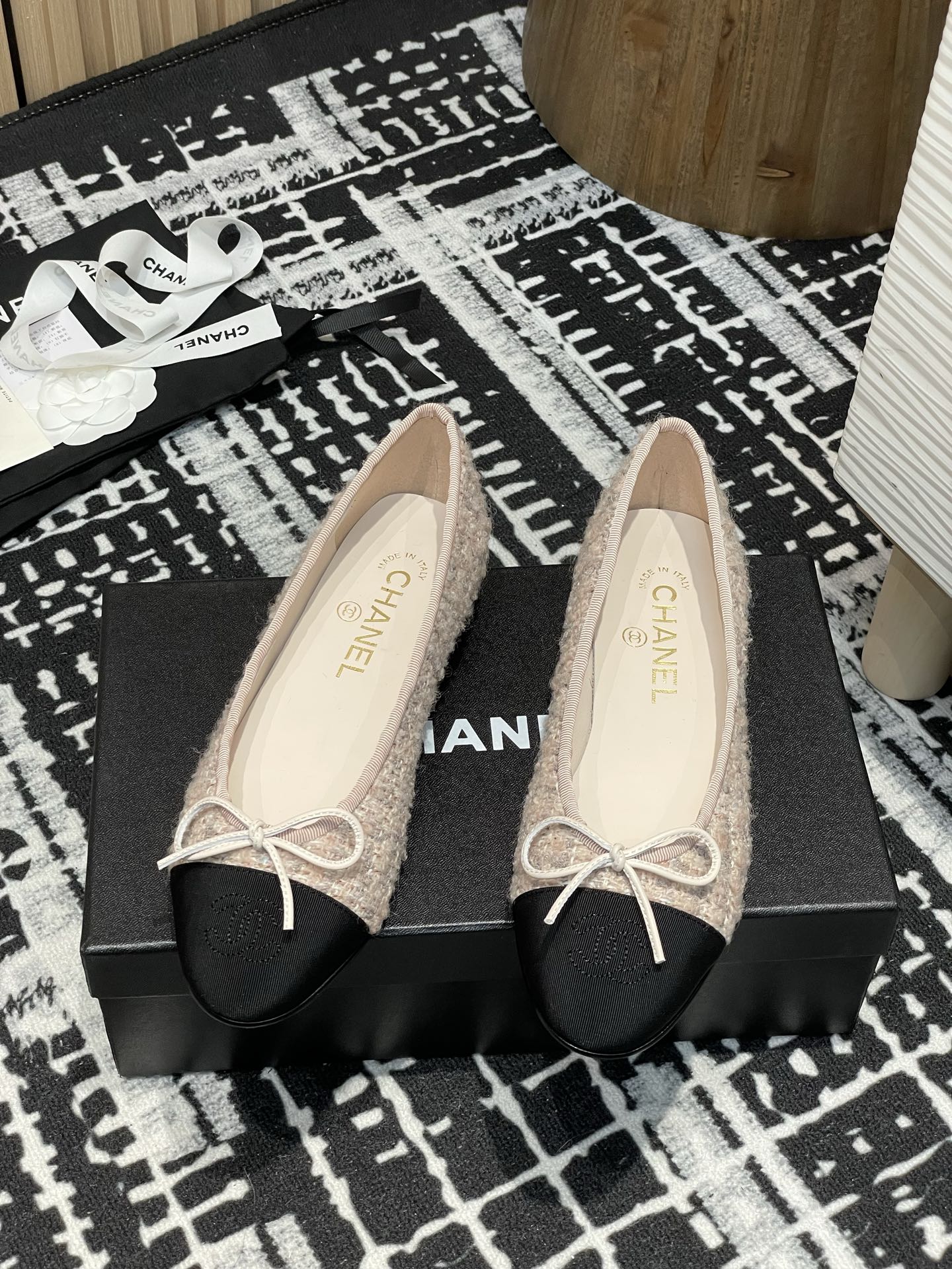 Chanel bow ballet flat shoes