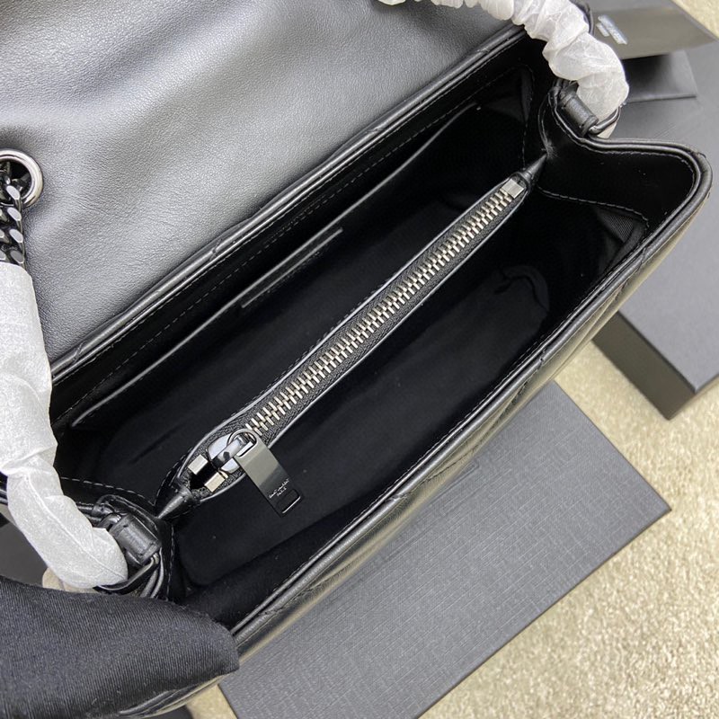 YSL Loulou Medium Long Envelope Crossbody Bag-Black