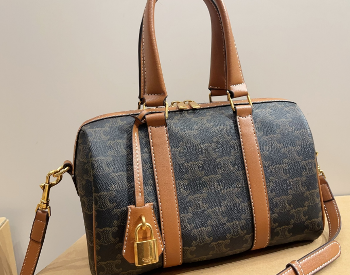 CELINE MEDIUM BOSTON IN Triomphe Canvas and calfskin