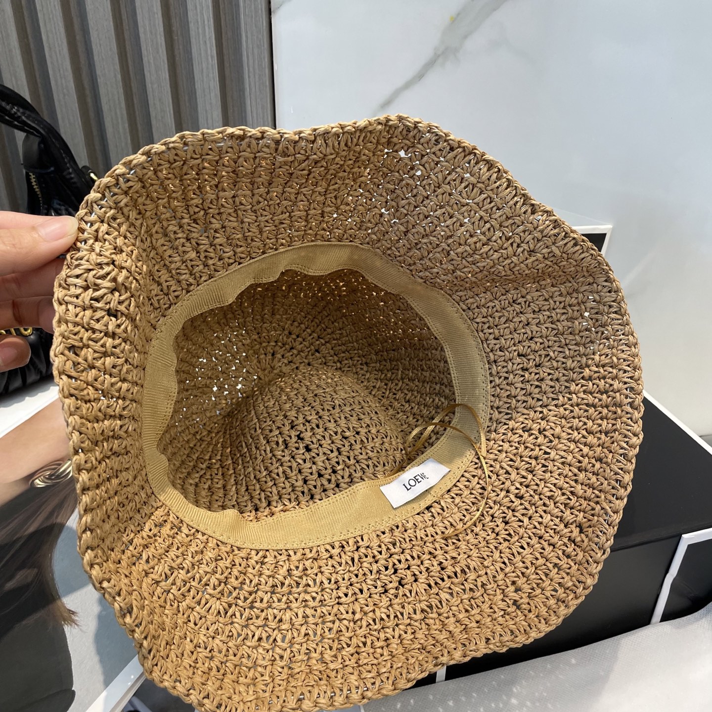 Loewe Crochet Raffia Hat in Tan