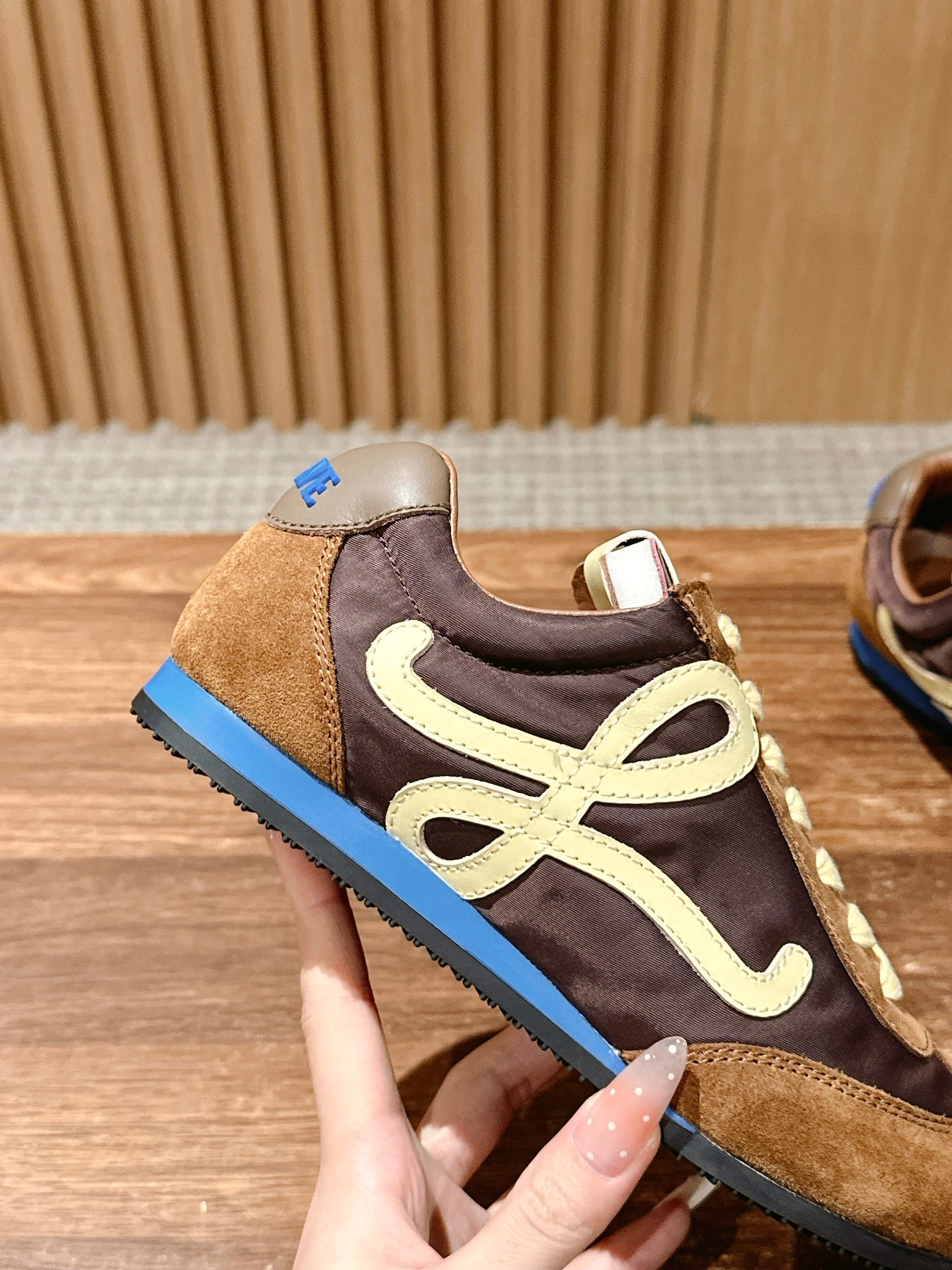 Loewe Ballet Runner 2.0 in nylon and calfskin - Brown/Yellow/Blue