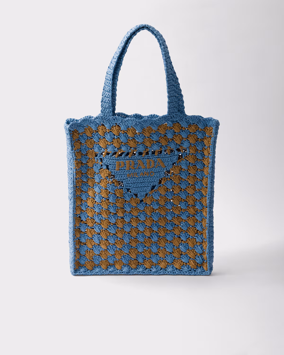 Prada Crochet tote bag-Celeste/Caramel