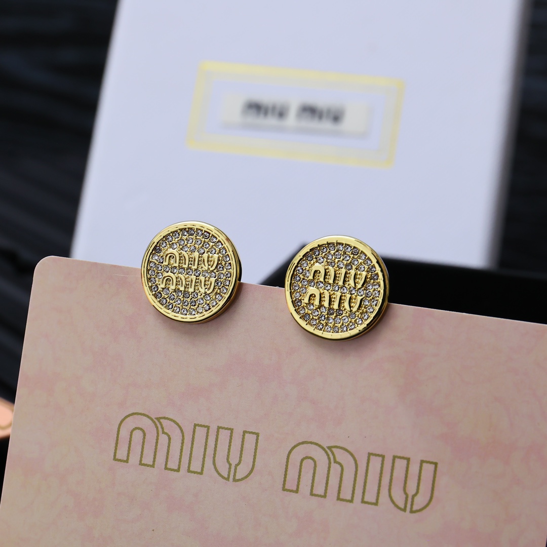 Miu Miu Full Rhinestone Round Logo Earrings