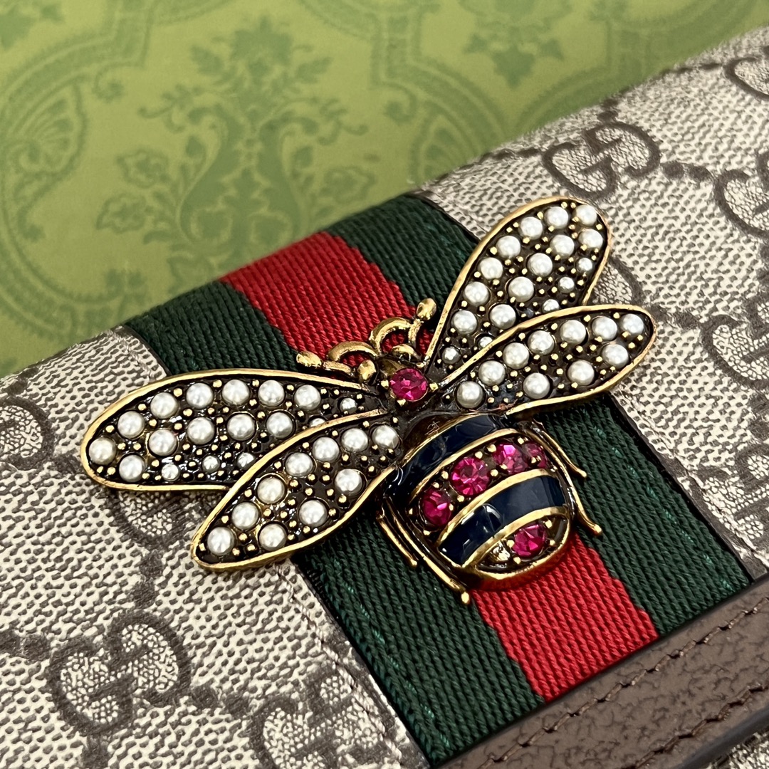 Gucci Beige GG Supreme Canvas Web Queen Margaret Chain Wallet