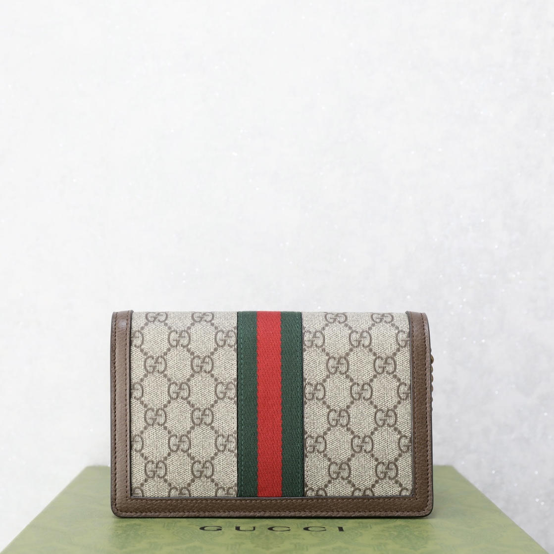 Gucci Beige GG Supreme Canvas Web Queen Margaret Chain Wallet