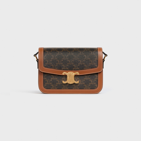 CLASSIQUE TRIOMPHE BAG IN TRIOMPHE CANVAS AND CALFSKIN TAN