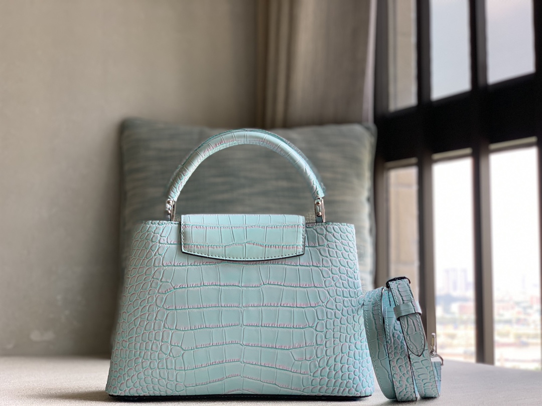 CAPUCINES-blue silk rose diamond buckle crocodile pattern