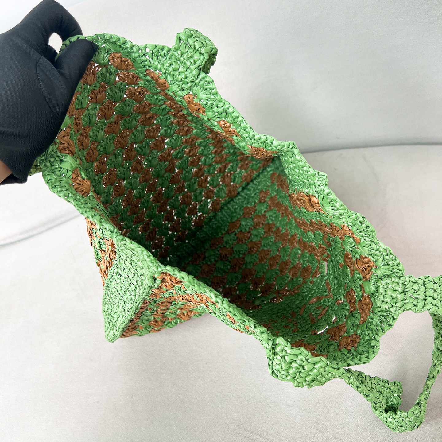 Prada Crochet tote bag-Lawn Green/Caramel