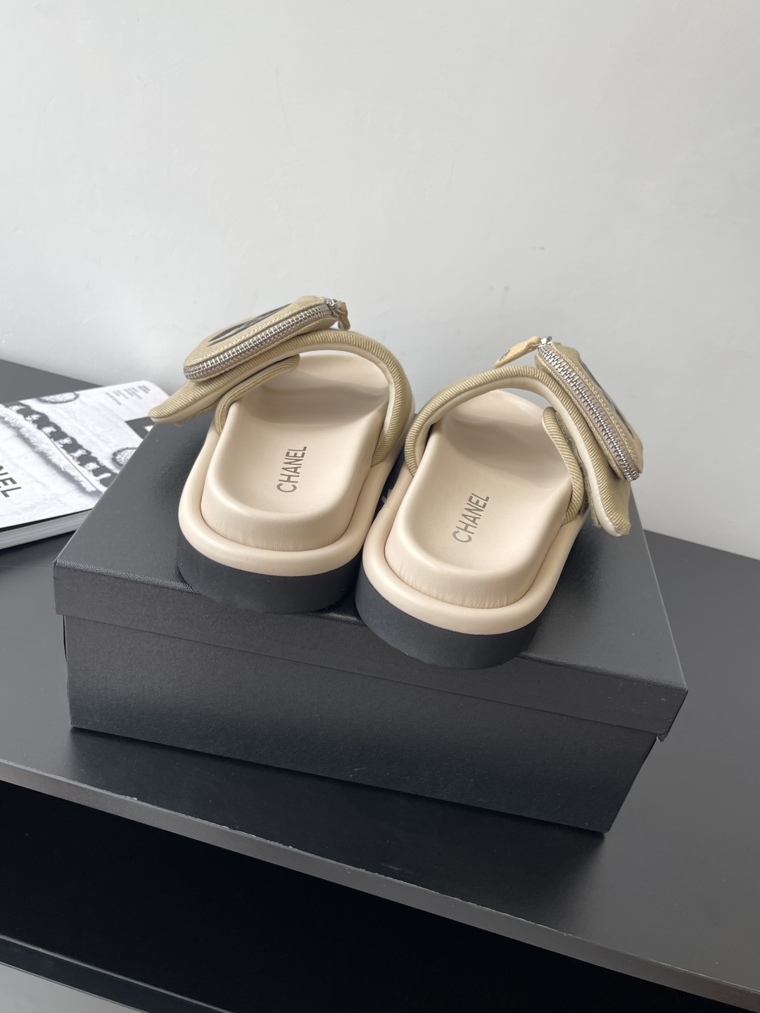 CHANEL Summer Denim Velcro Puffy Slides