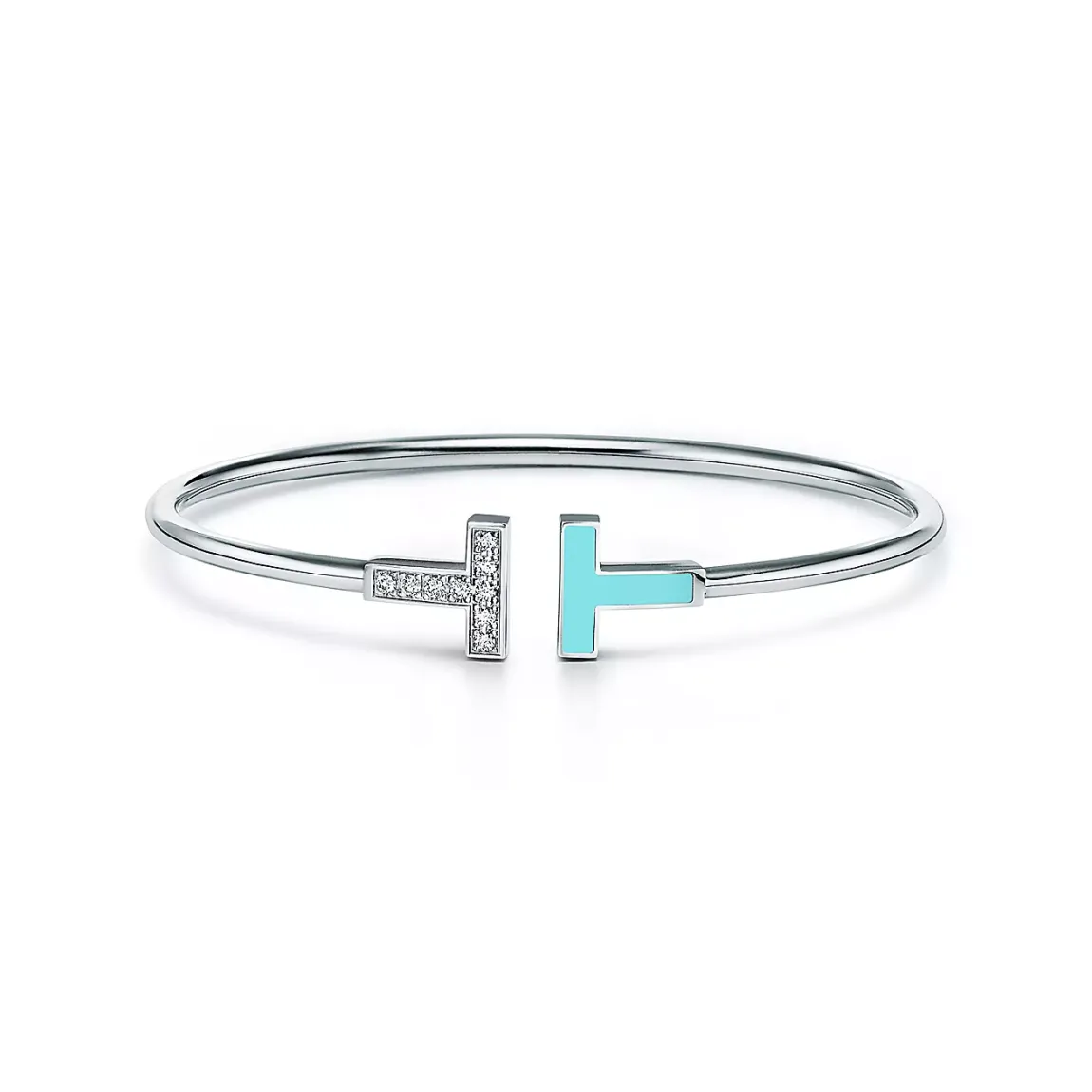 Tiffany Diamond and Turquoise Wire Bracelet in White Gold