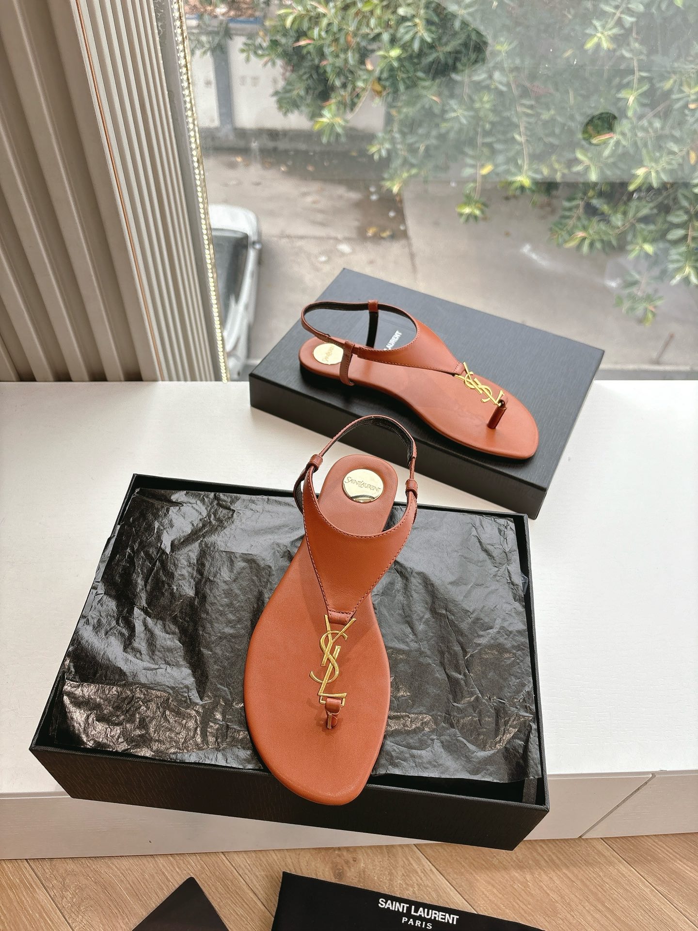 SAINT LAURENT Crystal Chain Peep-Toe Sandals