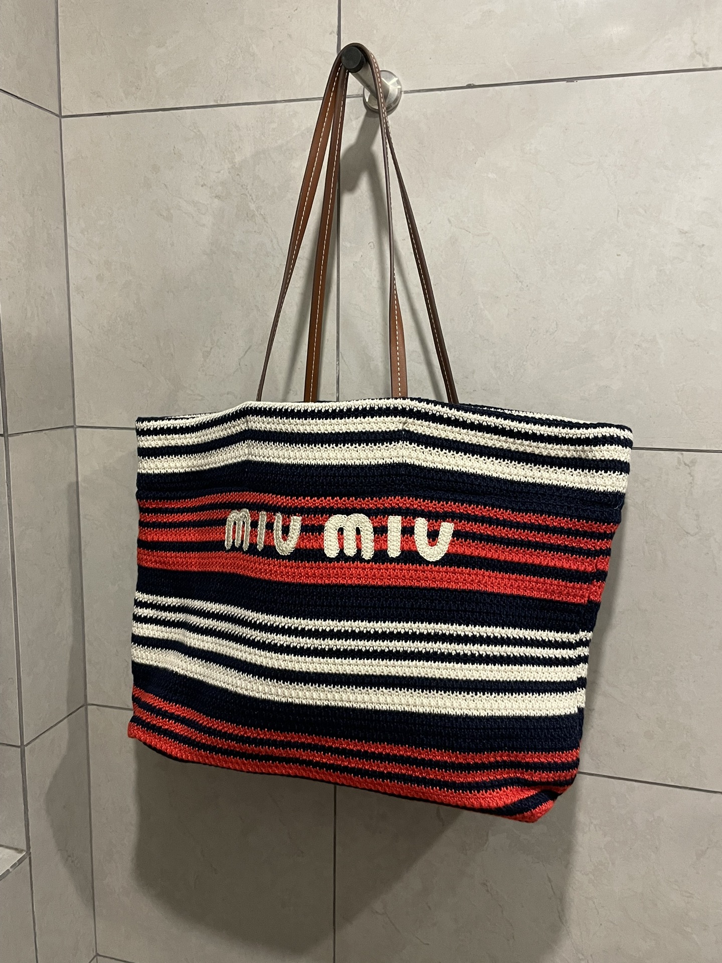 Miu Miu-Raffia woven tote bag