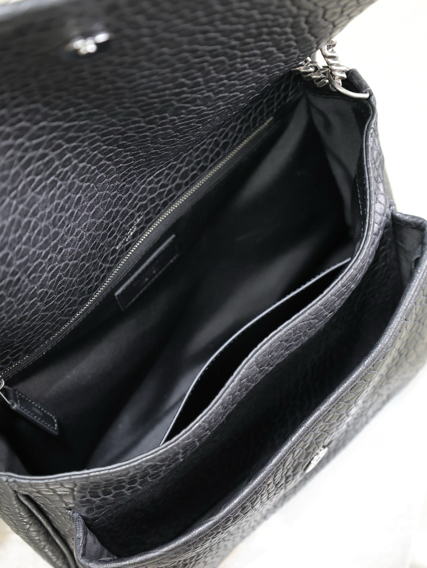 Saint Laurent Large Black Elephant-Grain Niki Bag