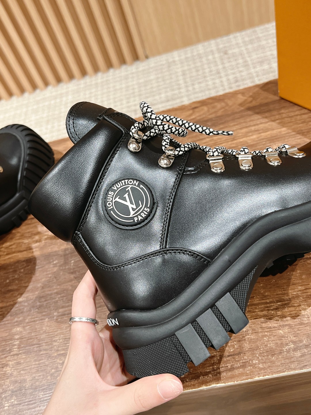 Louis Vuitton Calfskin Patent Monogram Ruby Flat Ranger Boots