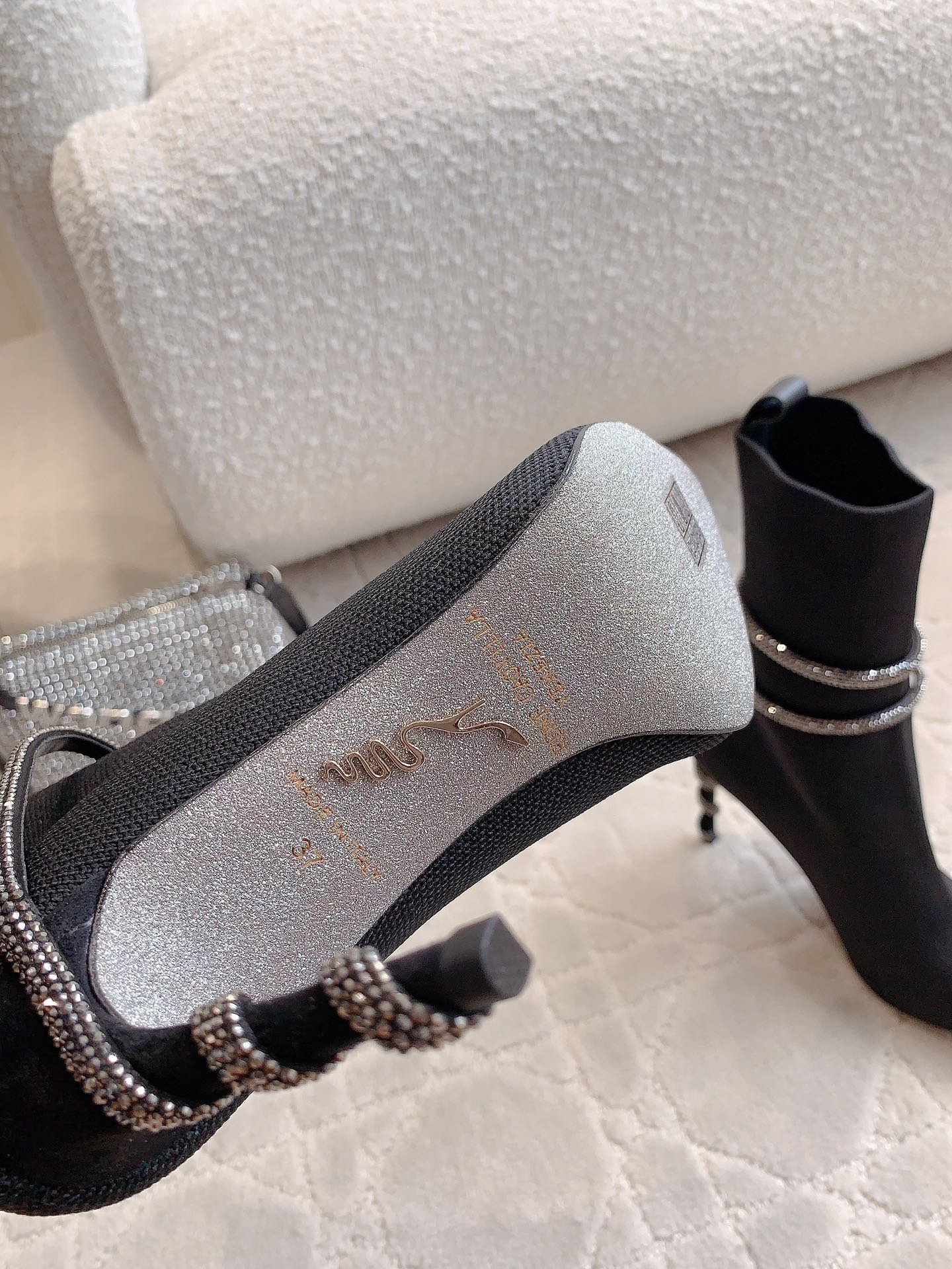 Ren* Caovill* high-heeled knit sock boots