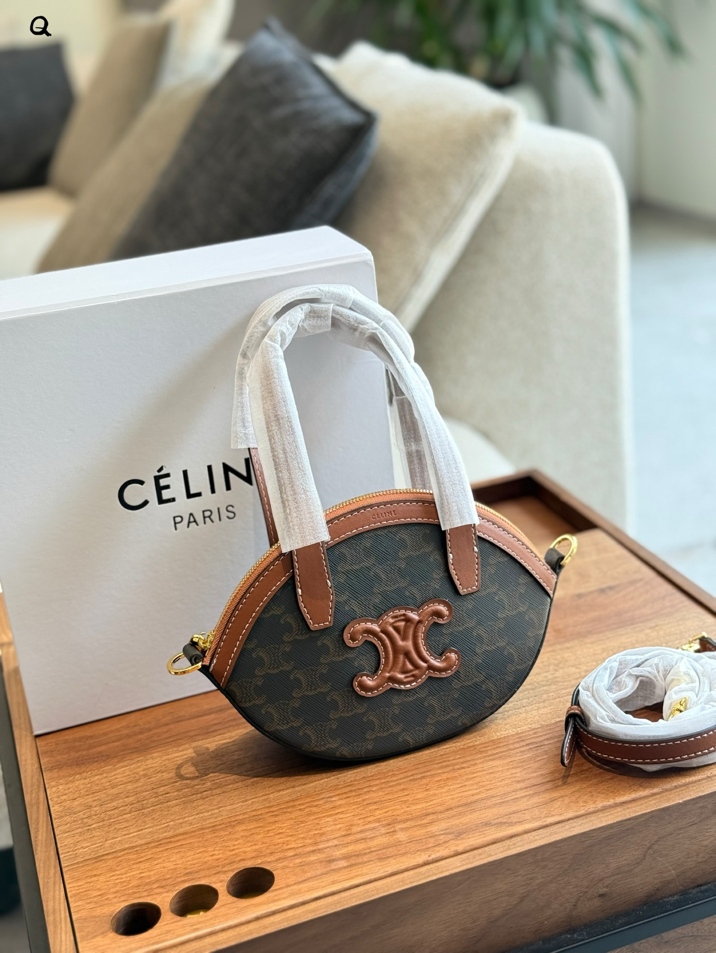 Celine OVAL BAG IN Triomphe Canvas and calfskin