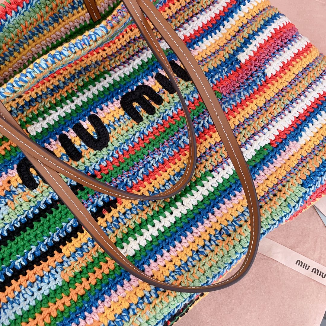 MiuMiu Raffia-effect woven tote bag
