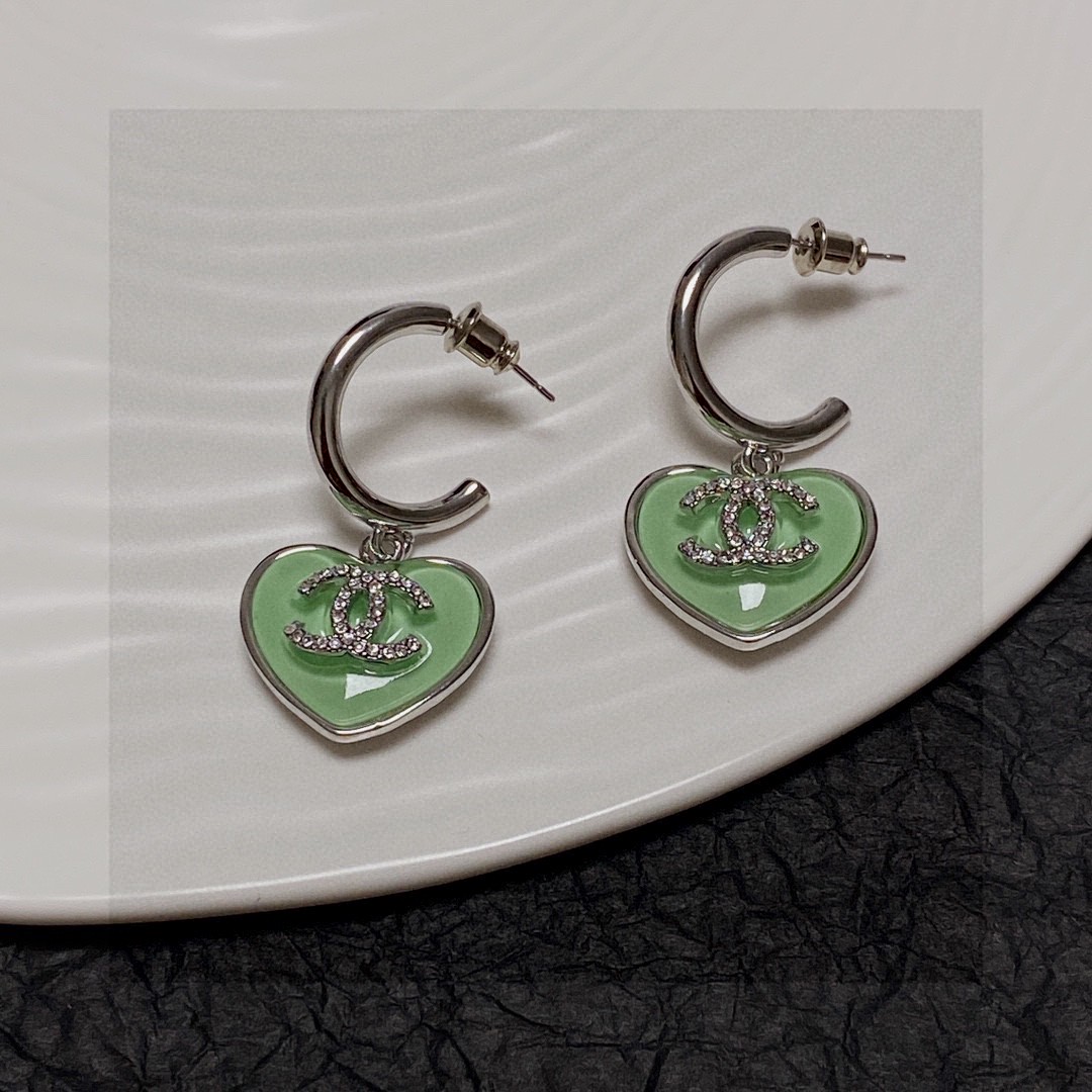 Chanel Crystal Heart Double-C Studs