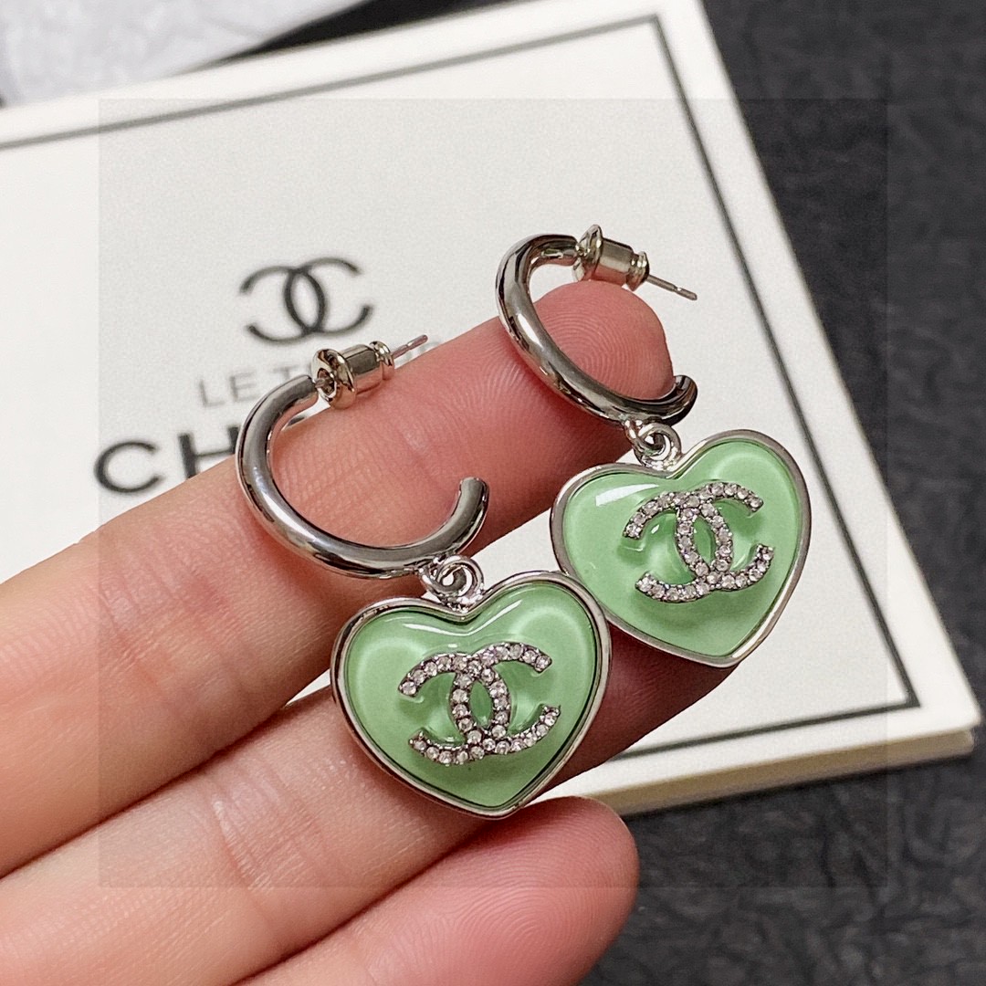 Chanel Crystal Heart Double-C Studs