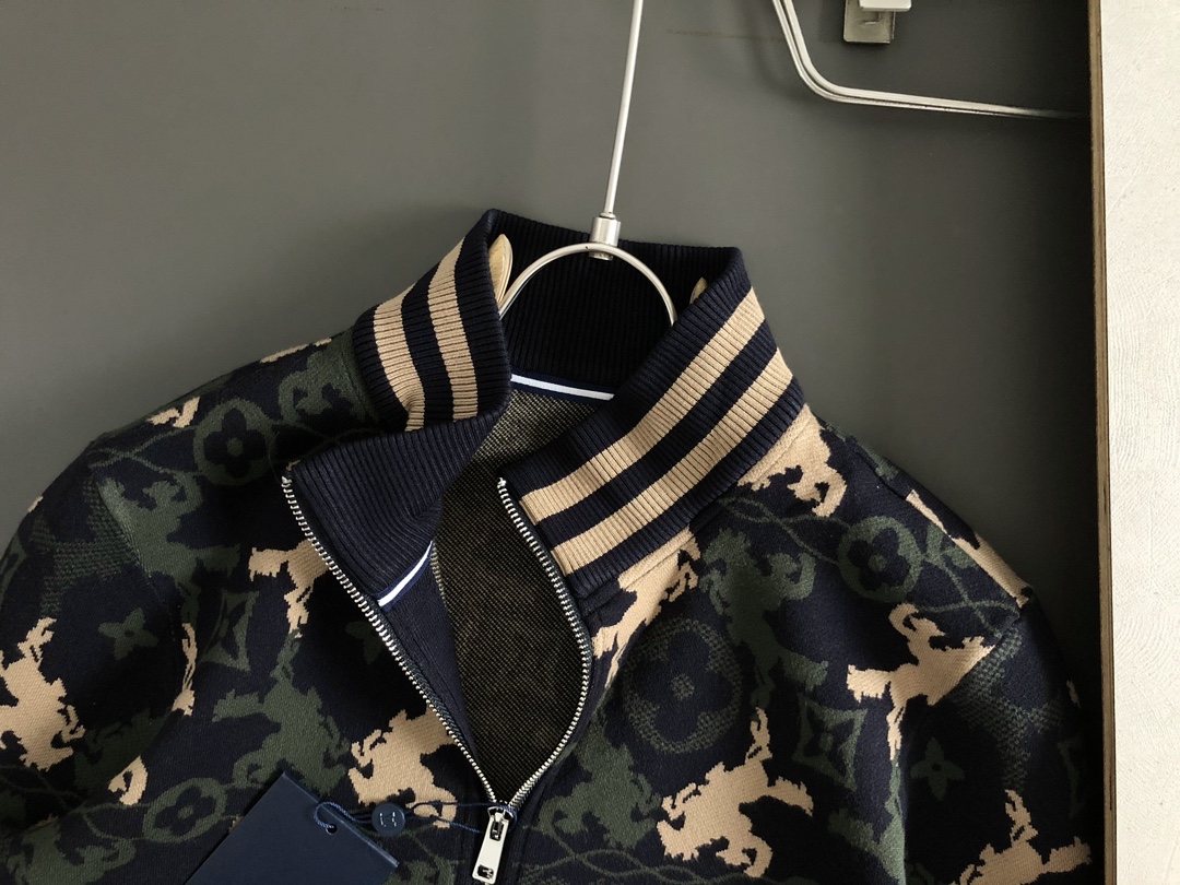LV -top two-tone camouflage jacquard stand-up collar wool jacket