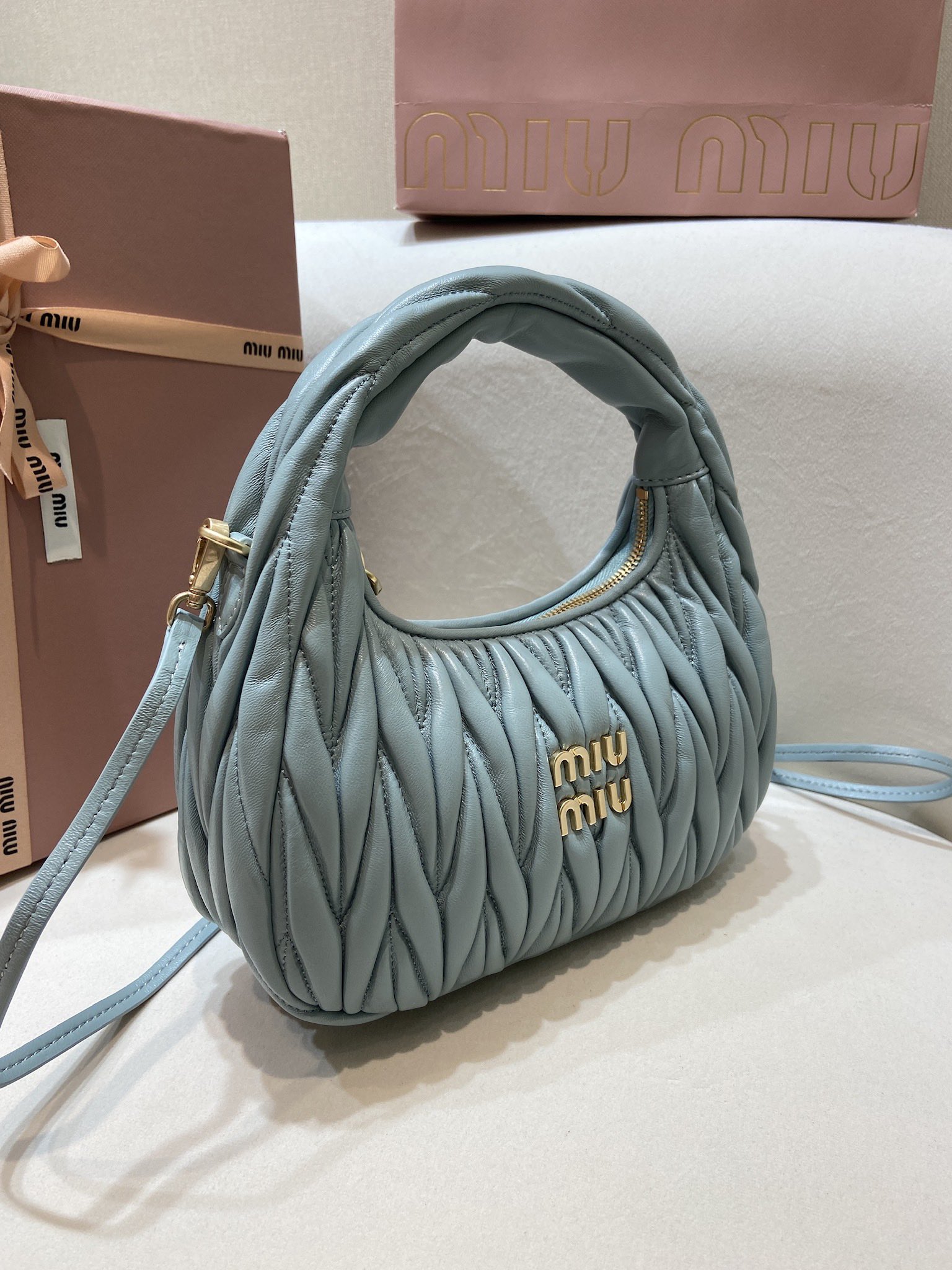 MIUMIU Wander matelassé nappa leather hobo bag