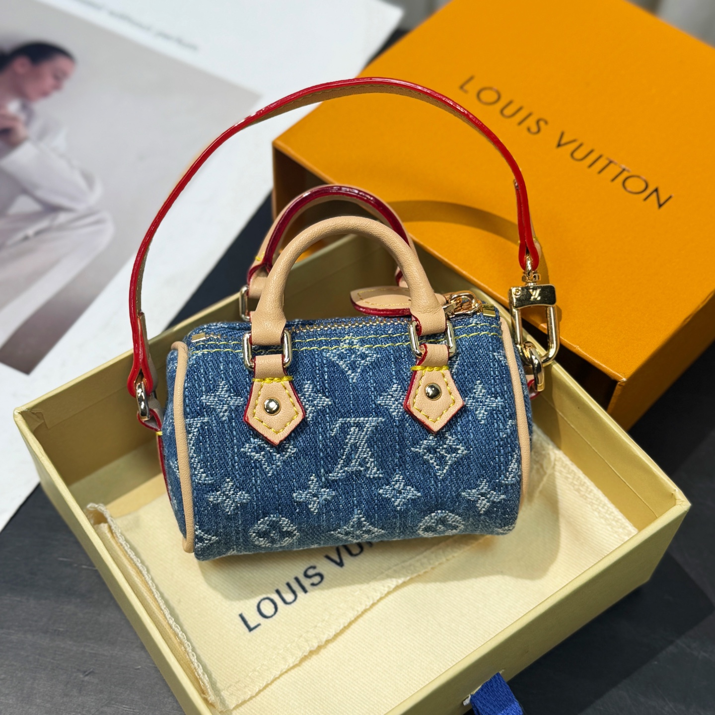 M02535 LV x TM Micro Denim Cerise Bag Charm
