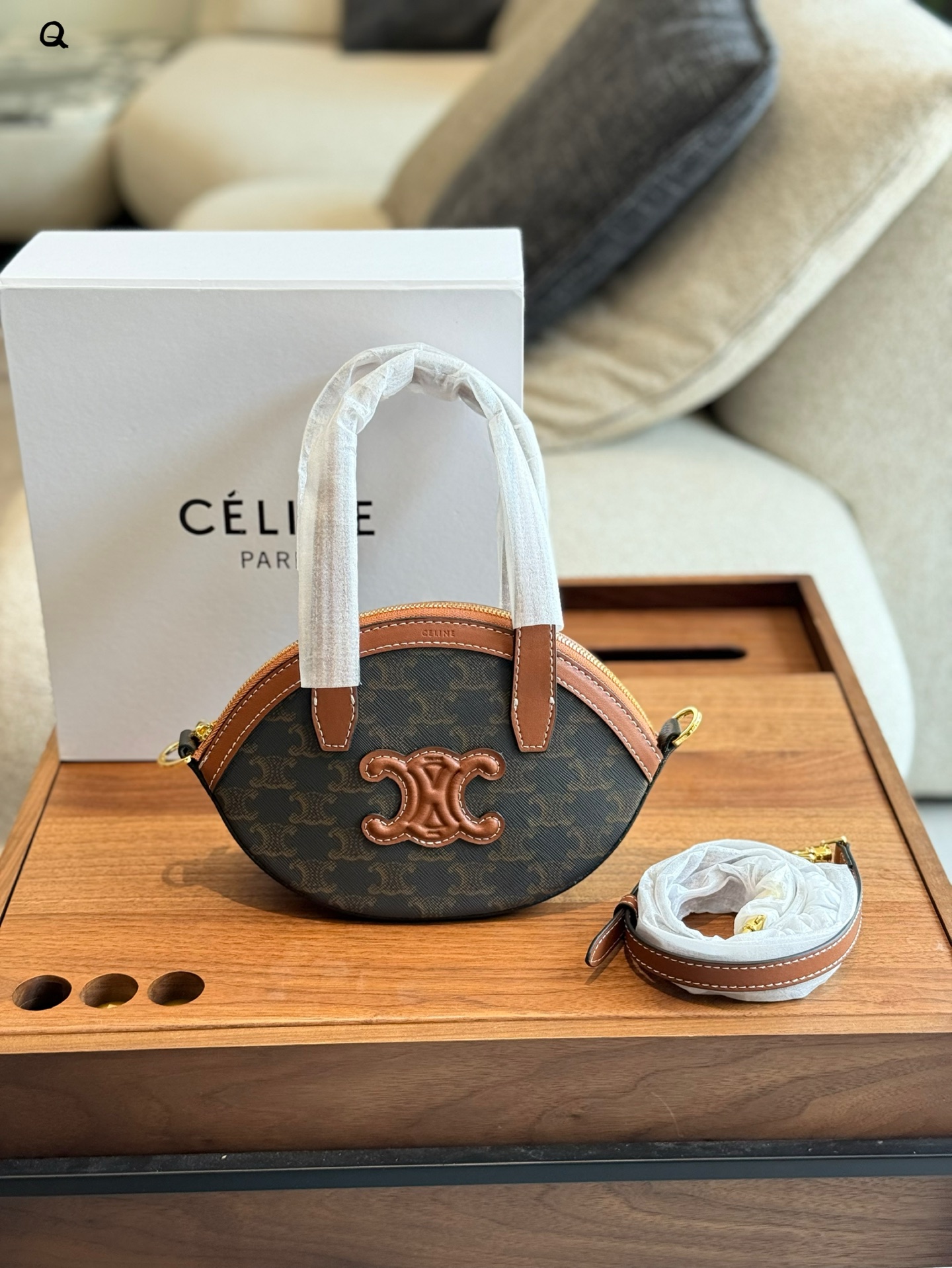 Celine OVAL BAG IN Triomphe Canvas and calfskin