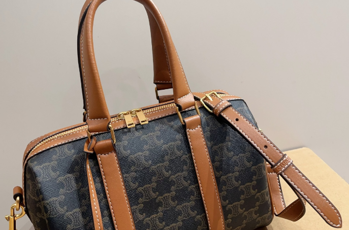 CELINE MEDIUM BOSTON IN Triomphe Canvas and calfskin