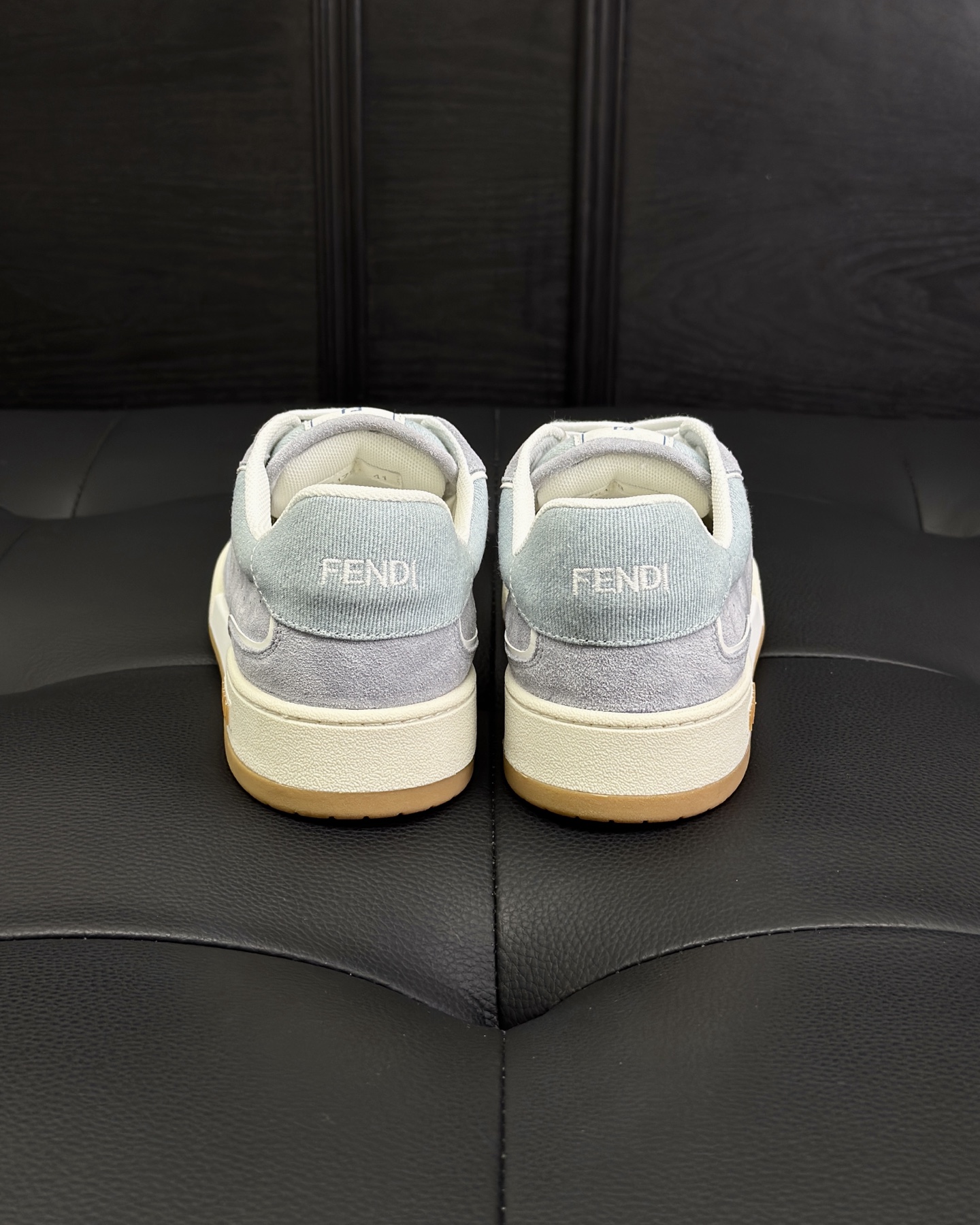 Fendi Match Light blue denim fabric and suede low tops
