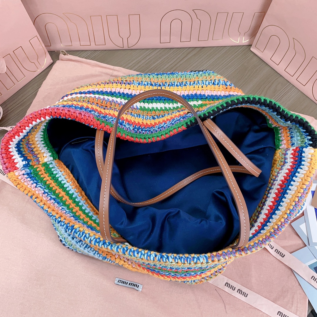 MiuMiu Raffia-effect woven tote bag