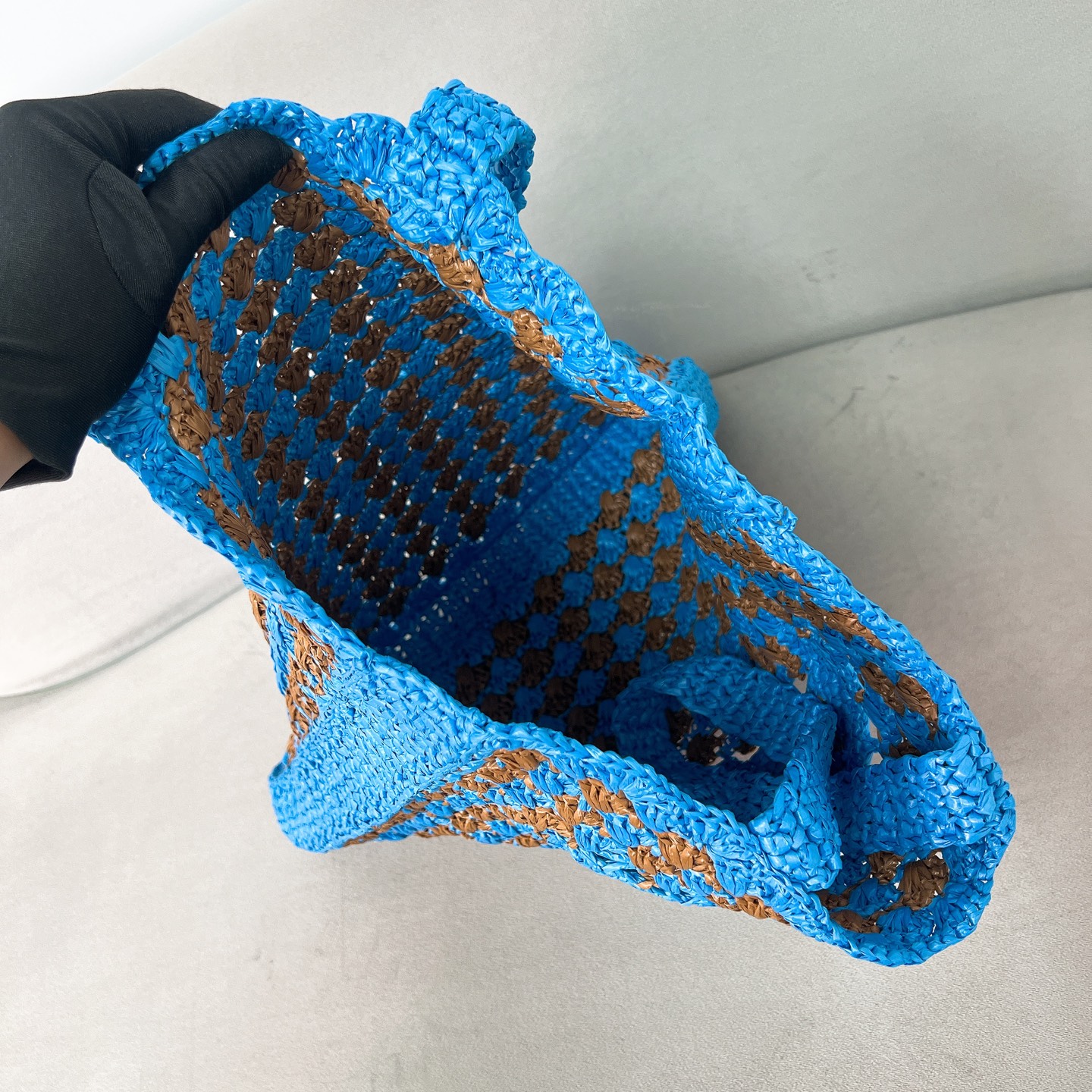 Prada Crochet tote bag-Celeste/Caramel