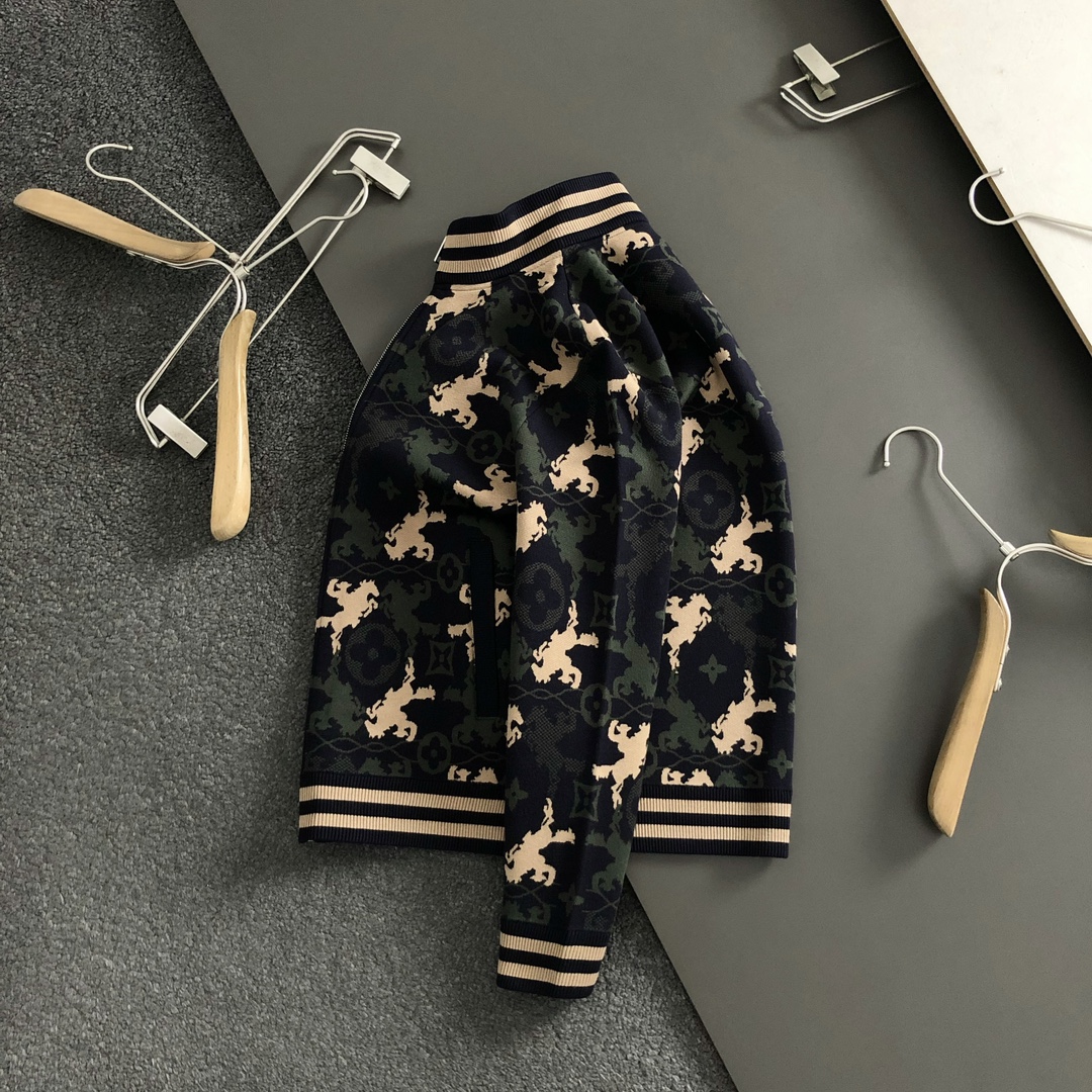 LV -top two-tone camouflage jacquard stand-up collar wool jacket