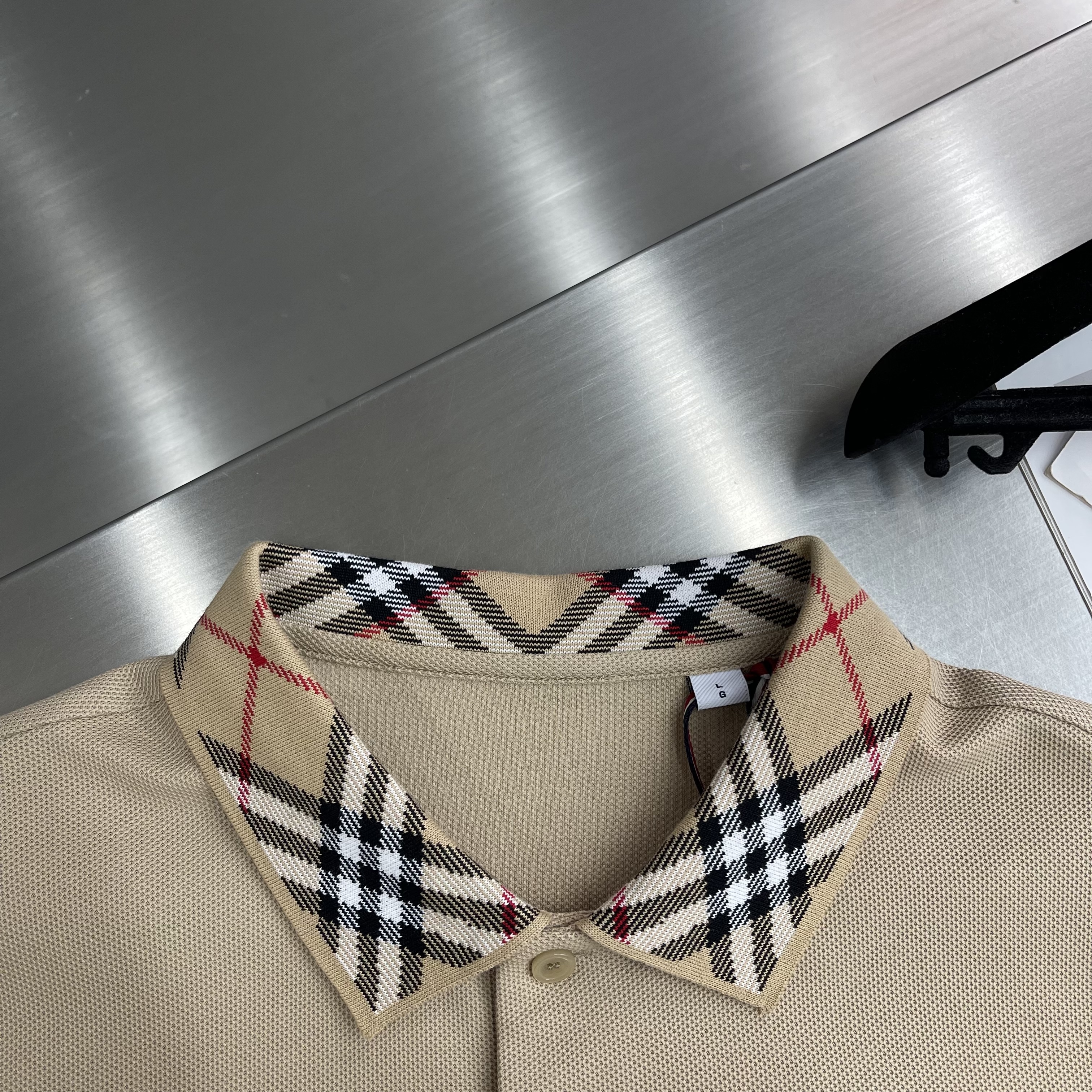 BBR Contrast Check Collar Ribbed Piqué Turn-Down Collar Polo