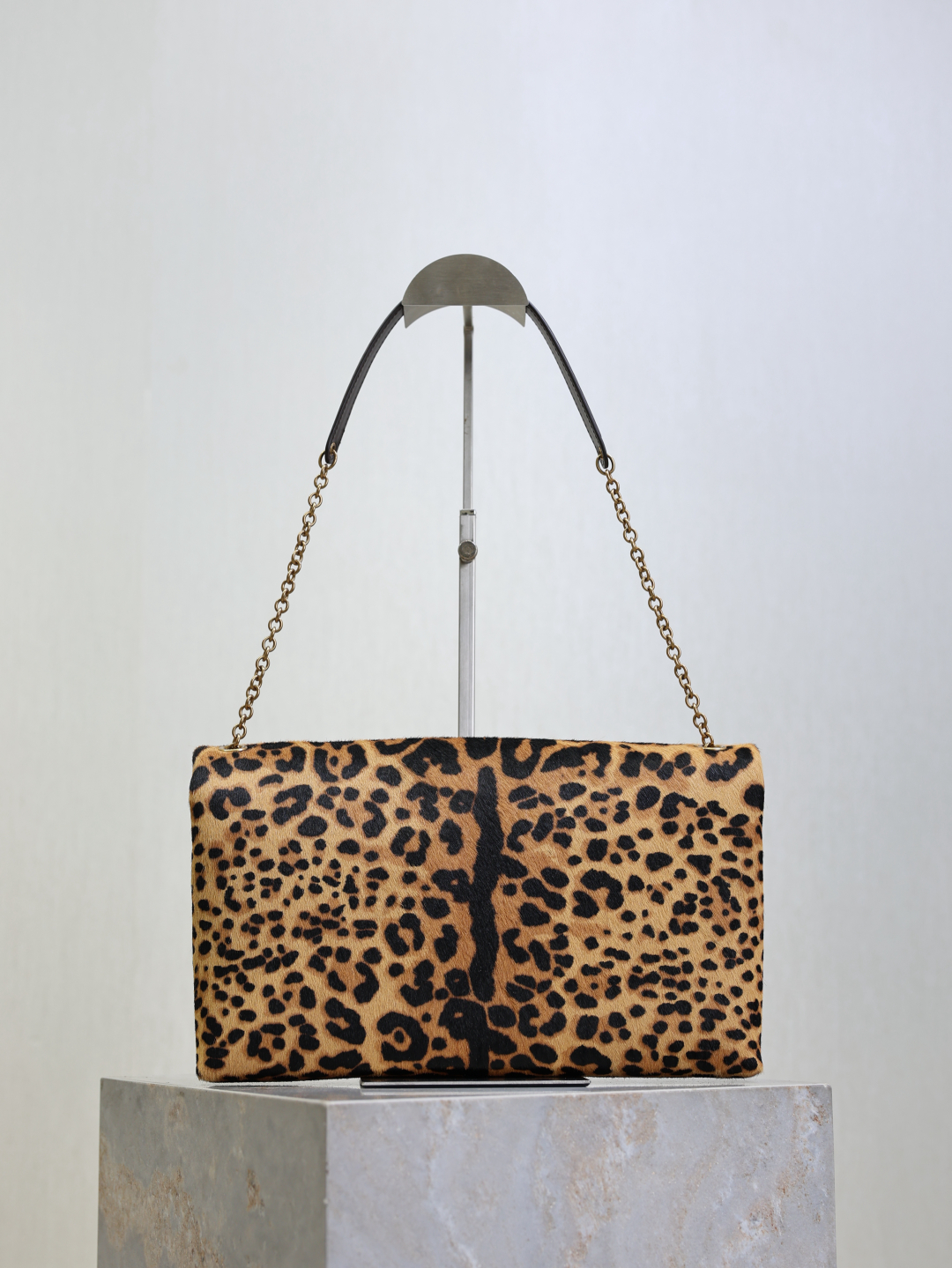 SAINT LAURENT Cassandre leather-trimmed leopard-print calf hair shoulder bag