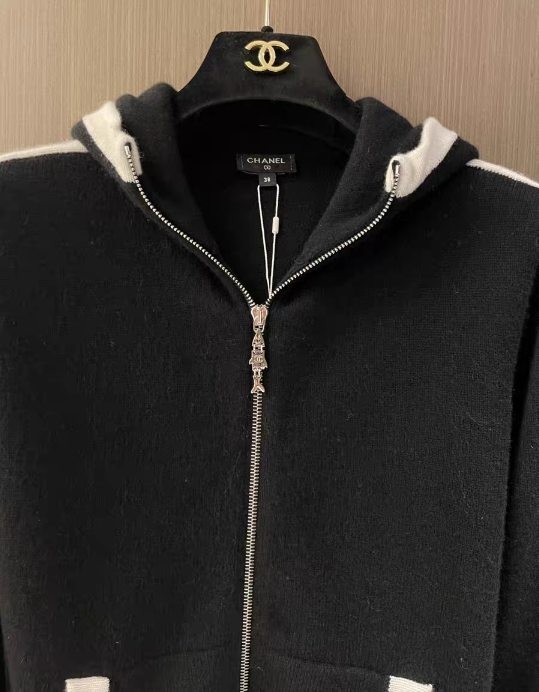 CHANEL Cashmere Hooded Zip-Up Jacket