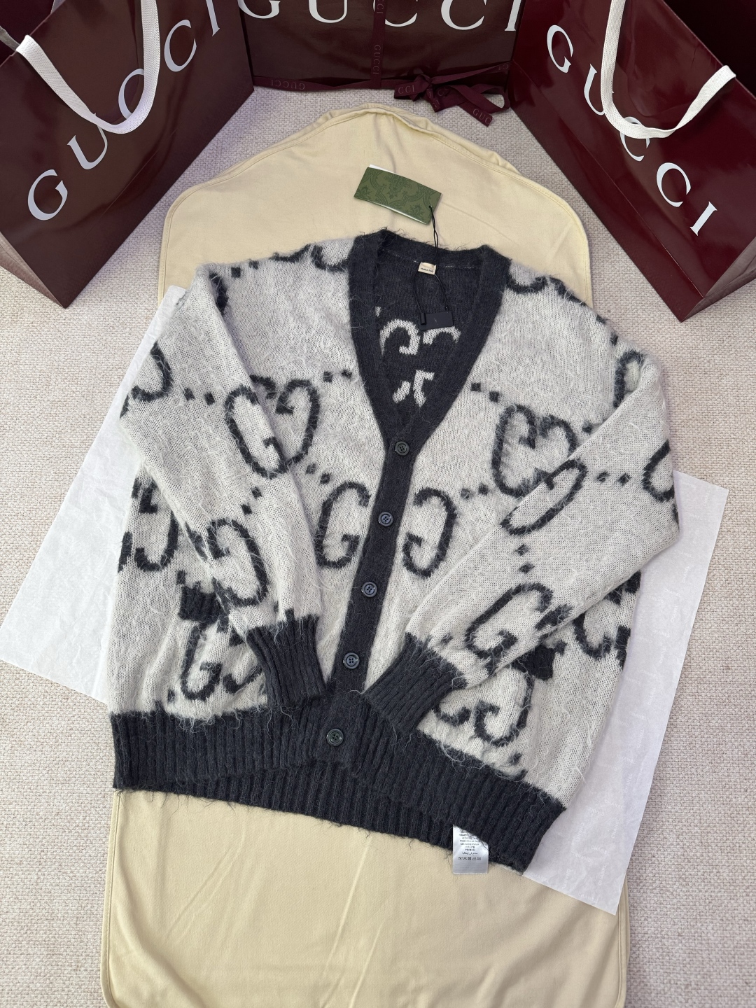 GUCCI Jacquard Mohair Reversible Cardigan