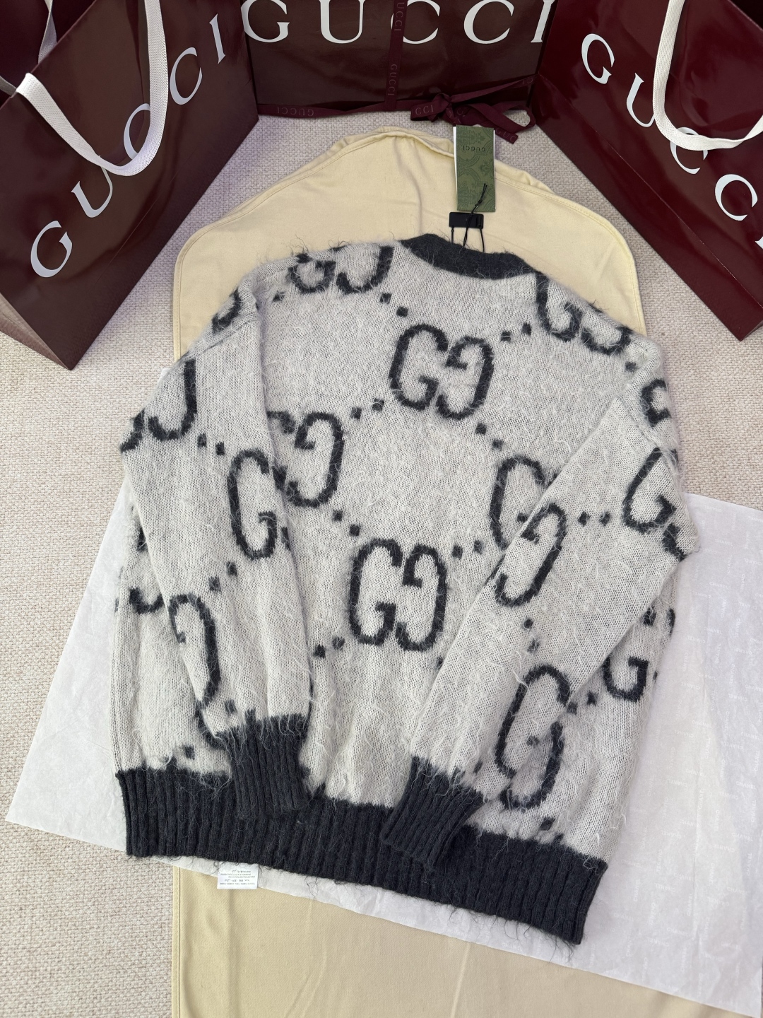 GUCCI Jacquard Mohair Reversible Cardigan