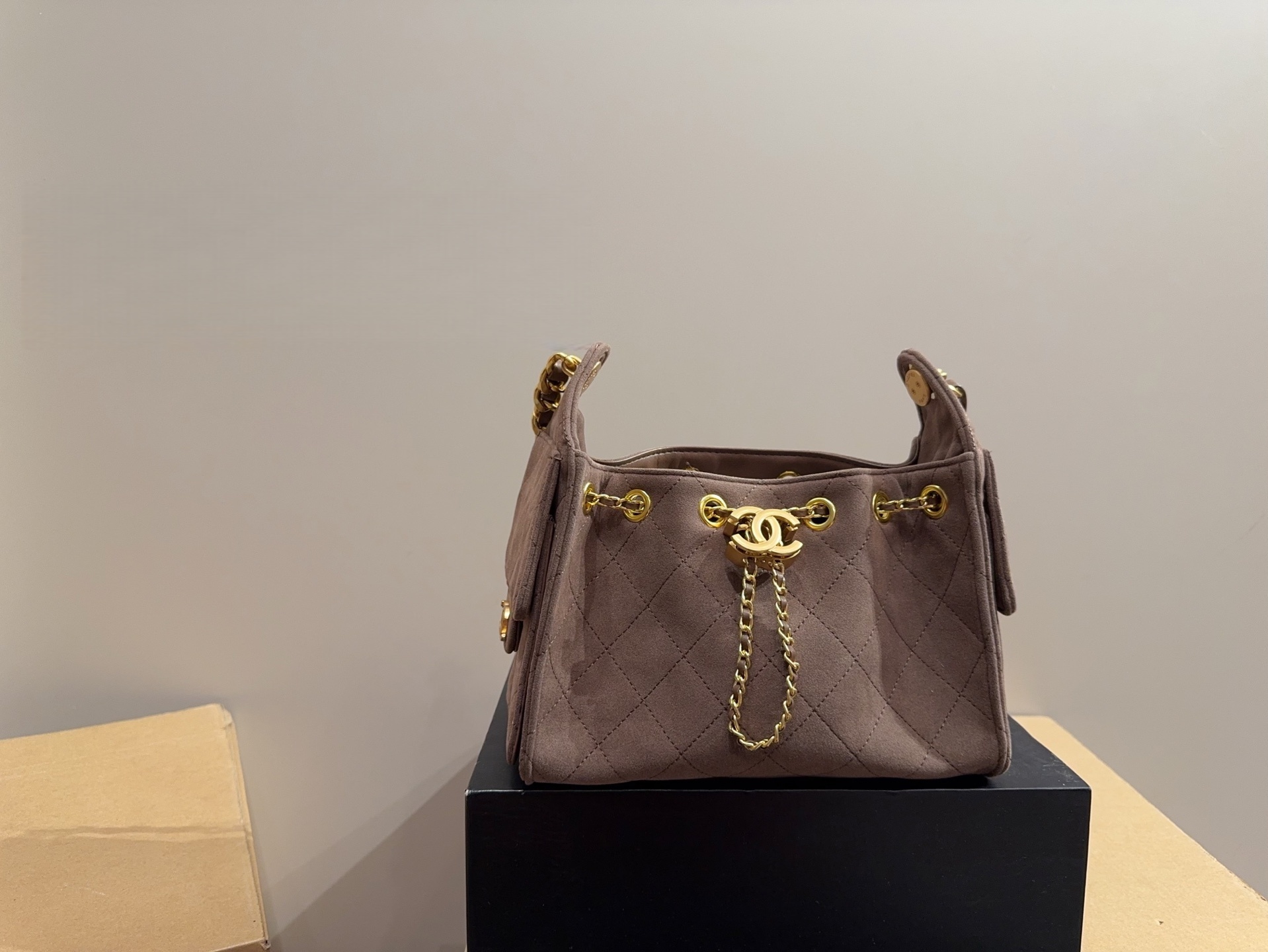 CHANEL 25A Suede Drawstring Hobo Bucket Bag