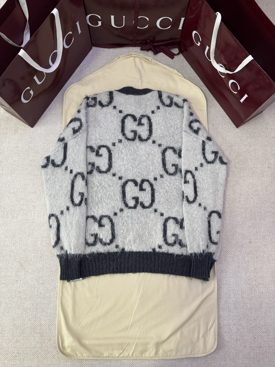 GUCCI Jacquard Mohair Reversible Cardigan