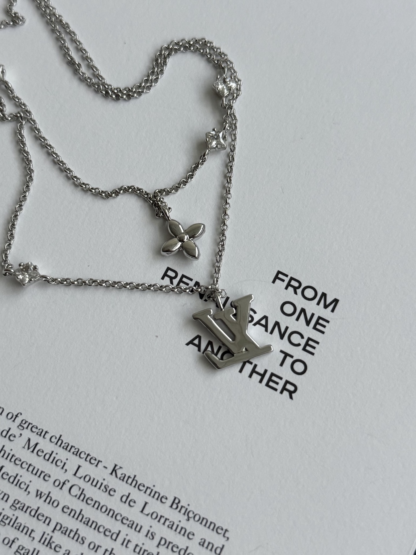 Louis Vuitton Lady LV M02515 GP x Rhinestone Necklace Silvery