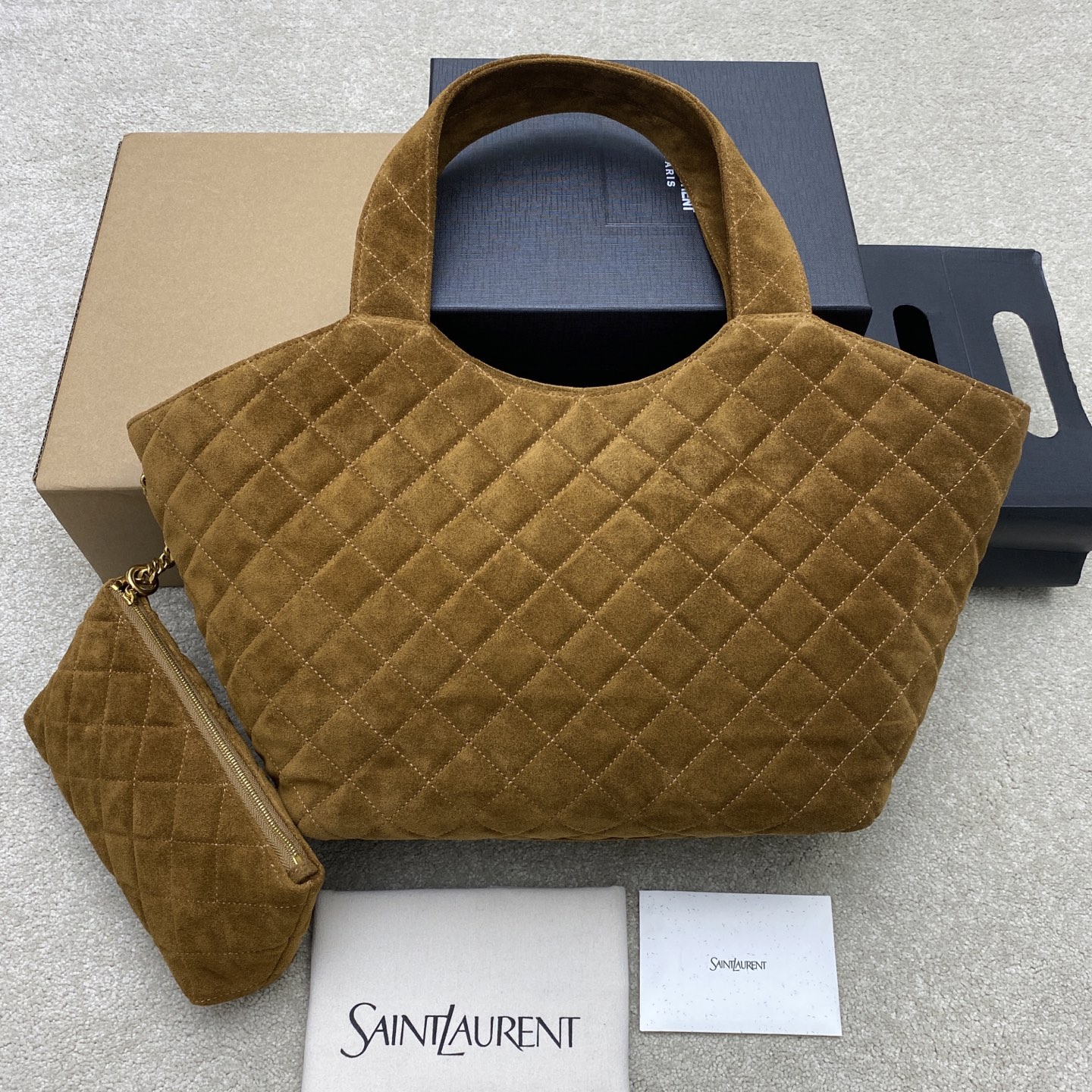 YSL ICARE Medium in quilted suede