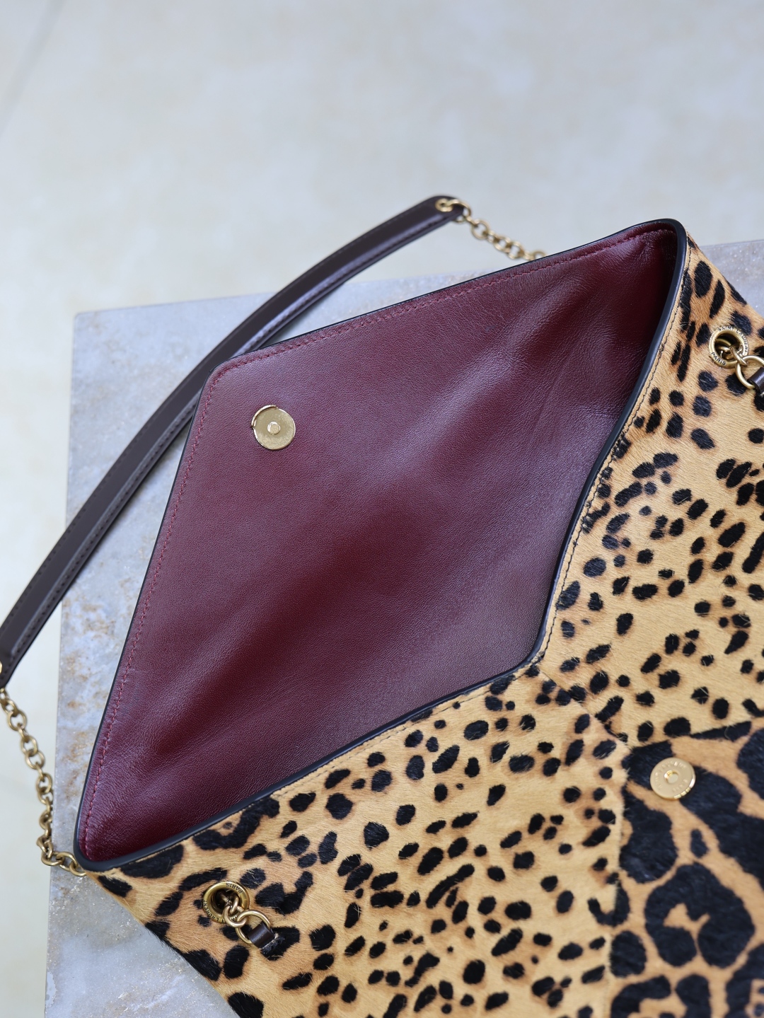 SAINT LAURENT Cassandre leather-trimmed leopard-print calf hair shoulder bag