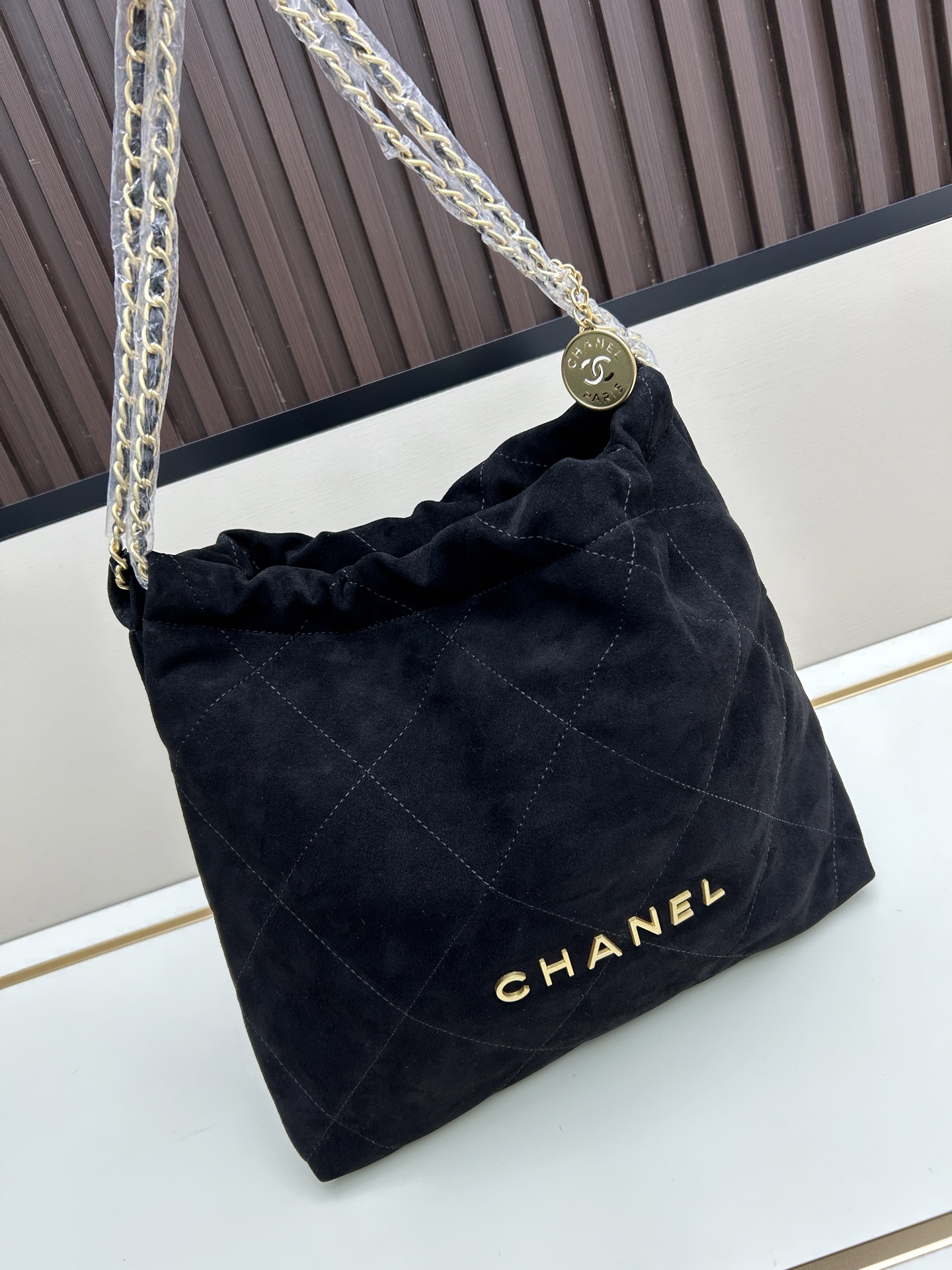 Chanel 22 Bag in Suede with Gold-Tone Hardware