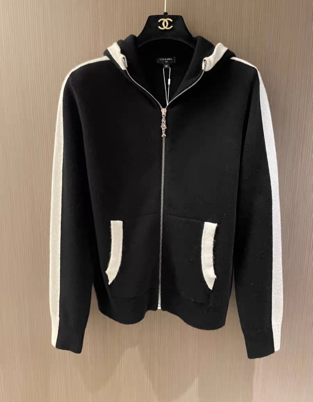 CHANEL Cashmere Hooded Zip-Up Jacket
