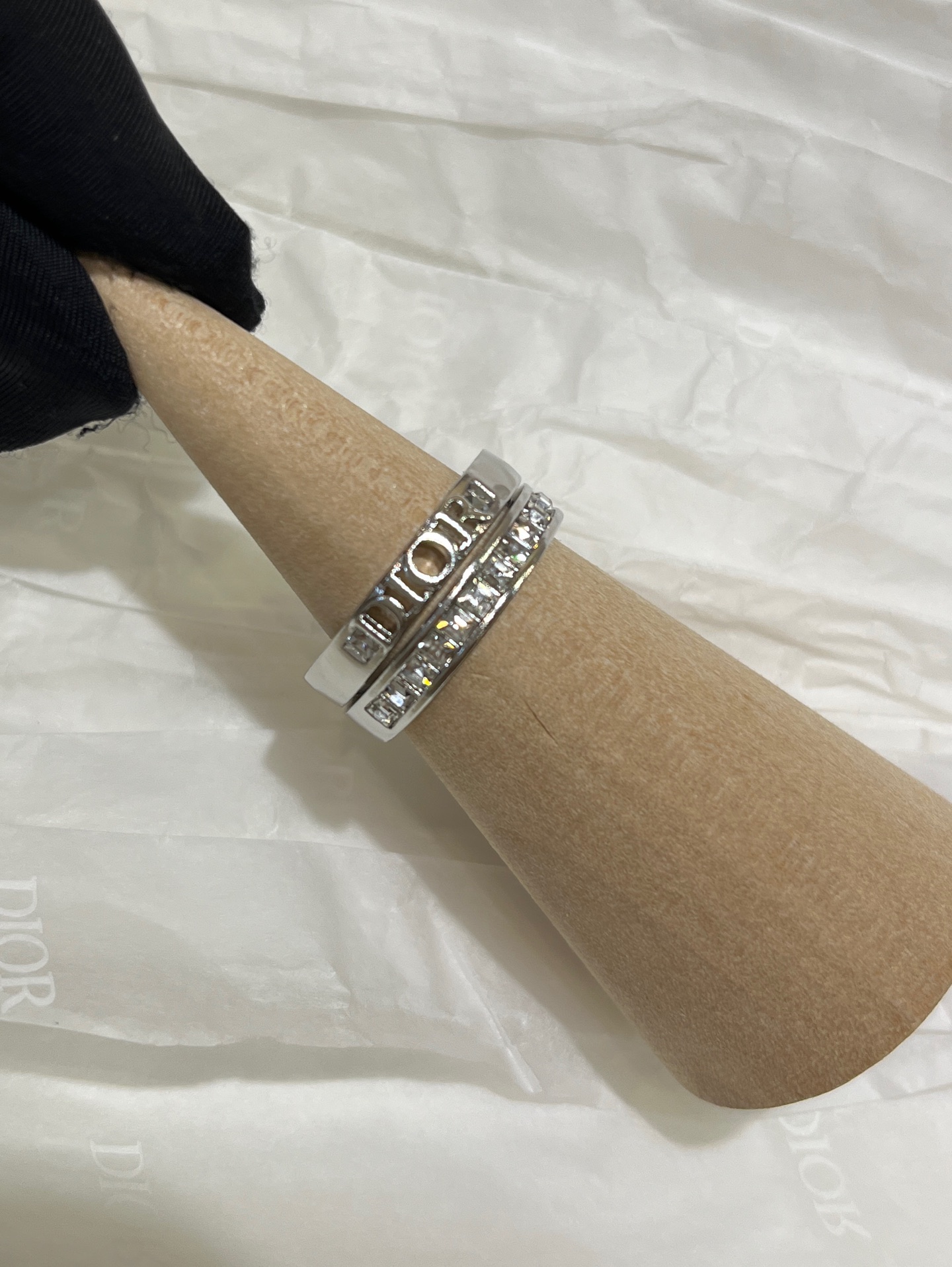 Dior Letter & Square Rhinestone Ring Set