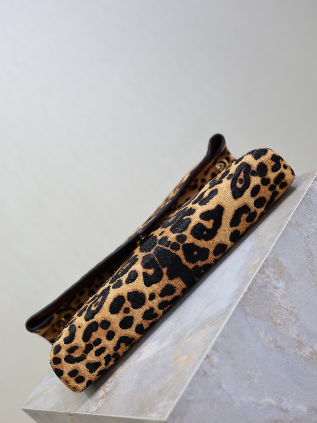 SAINT LAURENT Cassandre leather-trimmed leopard-print calf hair shoulder bag