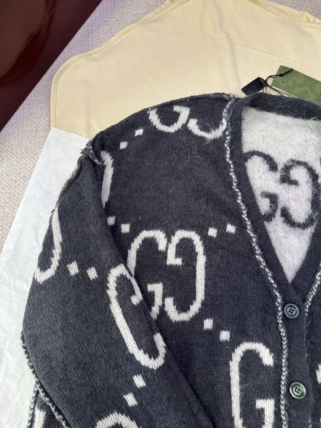 GUCCI Jacquard Mohair Reversible Cardigan